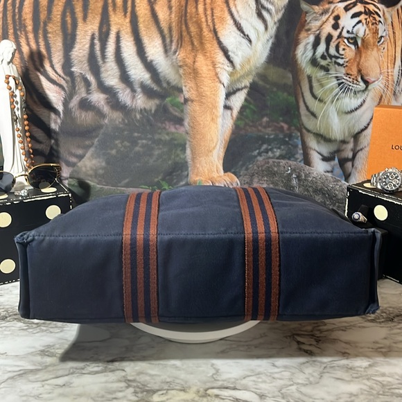 HERMES Fourre Tout MM Tote Bag Handbag Canvas Blue And Burgundy in GUC. - Picture 11 of 16